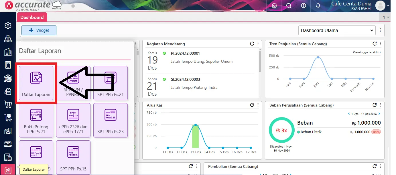 membuka laporan Accurate Online